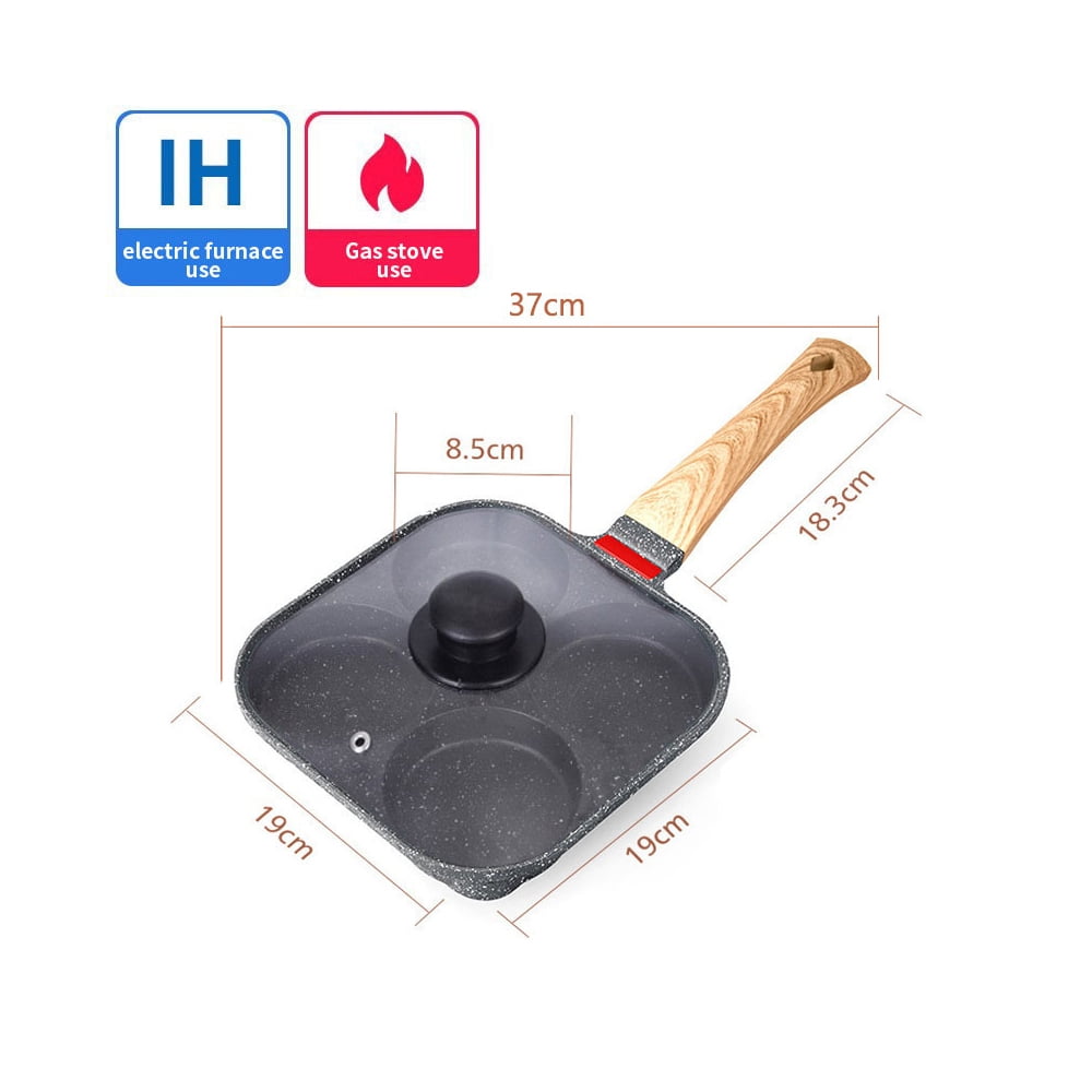 Nonstick Frying Pan Skillet, Healthy Stone Cookware Pan, (Universal 19x19) Gray + Woodgrain Large Handle + Black Cap Lid