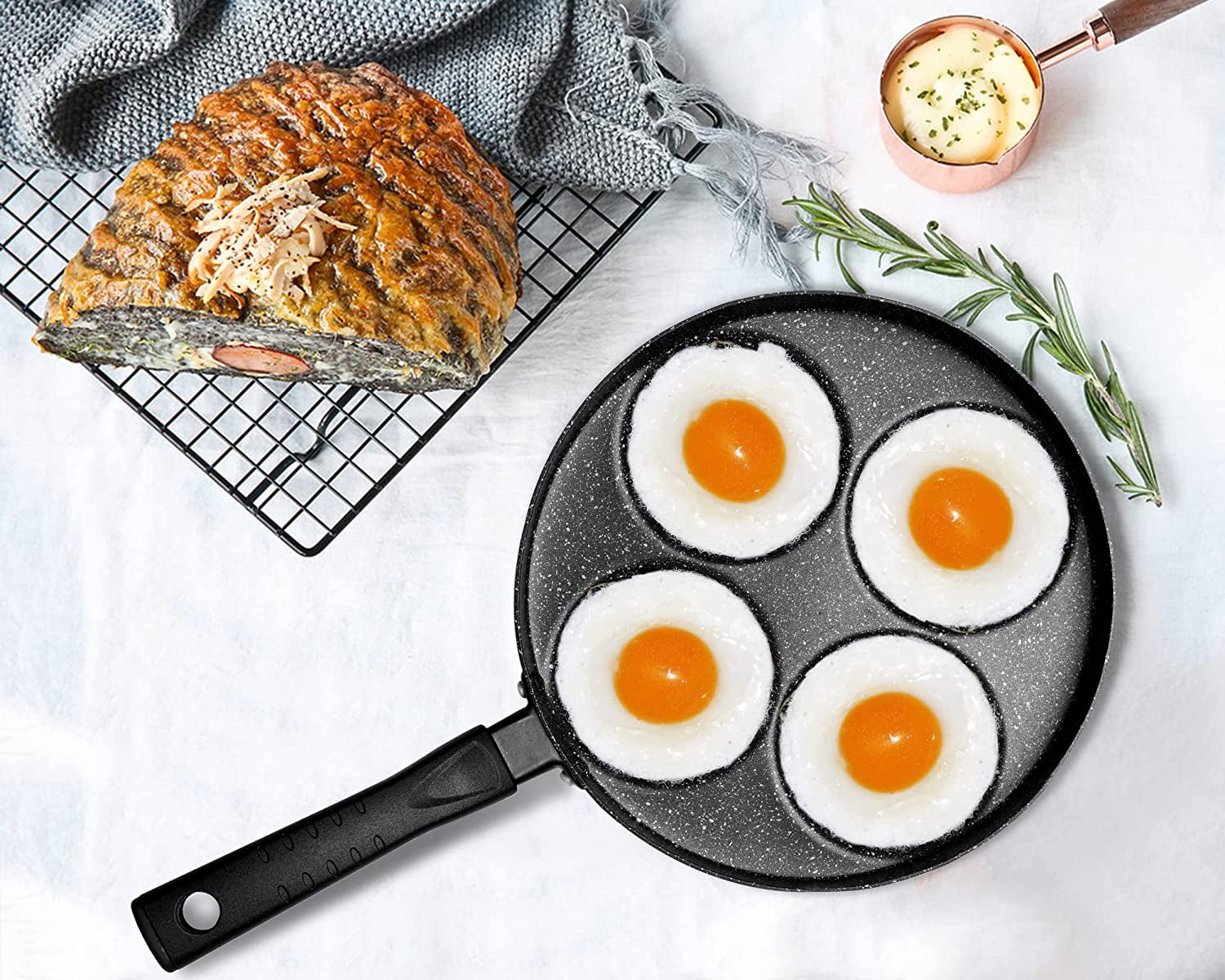 4-Cup Nonstick Egg Frying Pan with Lid and Spatula, Premium Aluminum Cookware for Breakfast