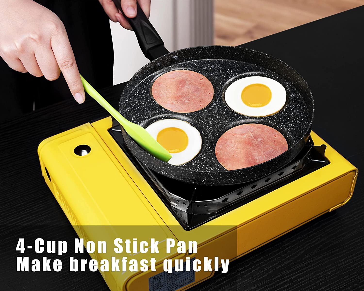 4-Cup Nonstick Egg Frying Pan with Lid and Spatula, Premium Aluminum Cookware for Breakfast - Image 3
