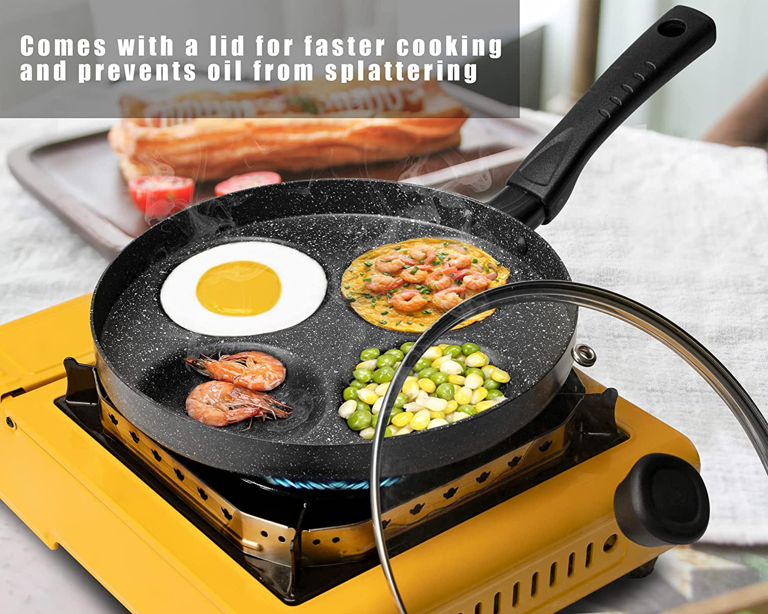 4-Cup Nonstick Egg Frying Pan with Lid and Spatula, Premium Aluminum Cookware for Breakfast - Image 4