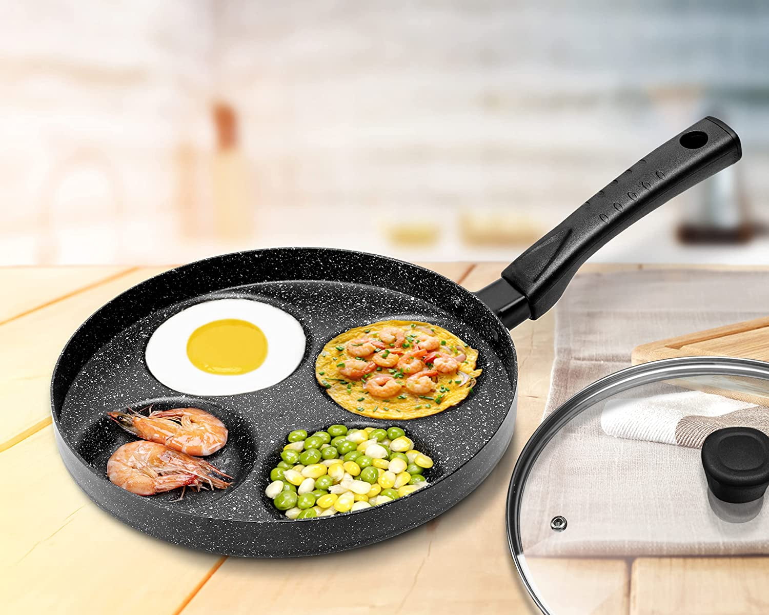 4-Cup Nonstick Egg Frying Pan with Lid and Spatula, Premium Aluminum Cookware for Breakfast - Image 6