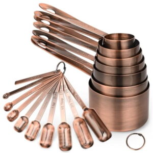 Measuring Cups and Spoons Set Copper Measuring Cups and Spoons Set 17 Stainless Steel Metal 7 Measuring Cups and 9 Measuring Spoons with 1 Leveler for Kitchen Baking
