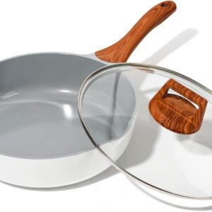 Nonstick Frying Pans With Lid, 11  Skillets Deep Frying Pan Non , Ceramic Frying Pans With Pour Spout, Non  Frying Pan for Stove, Induction, Gas, PB/CD/PFOA  (White,11 )