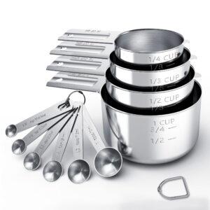 Stainless Steel Measuring Cups Spoons Kitchen Set, 10-Piece Precision Tools for Baking Cooking, Durable Design, Silver