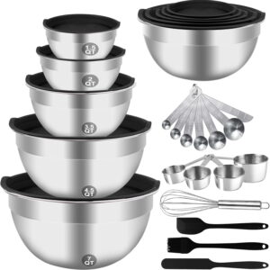 Mixing Bowls Set, 25PCS Stainless Steel Mixing Bowl with Lid Set, Large Nesting Bowls 7, 4.5, 3,2, 1.5QT, Measuring Cups and Spoons Baking Utensils Metal Bowl for Kitchen Prep