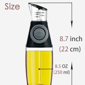 Oil Dispenser Bottle, 8.5oz Olive Oil Dispenser Oil Sprayer, Clear Glass Refillable Oil and Vinegar Dispenser Bottle with Measuring Scale Pump for Kitchen, Cooking, Salads, Baking Frying