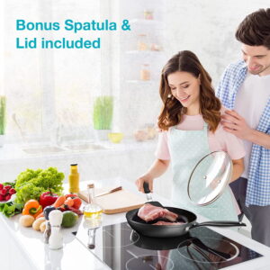 Nonstick Frying Pan with Spatula & Lid - 10 Inch Skillet for Kitchen Cooking