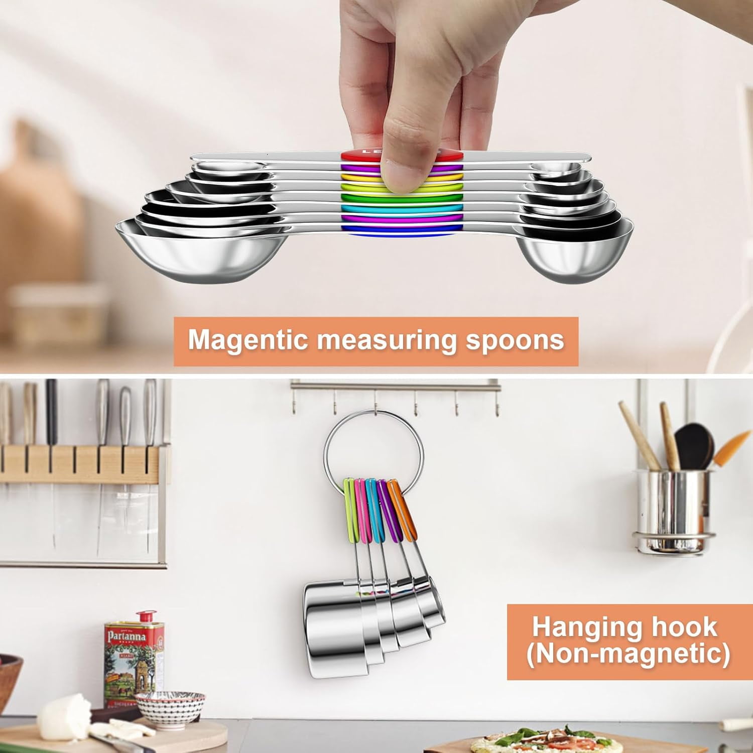 13PCS Magnetic Measuring Cups and Spoons Set - 7 Double-Sided Stainless Steel Magnetic Measuring Spoons & 1 Leveler + 5 Stainless Steel Measuring Cups - Kitchen Baking Tools for Cooking$$ - Image 5