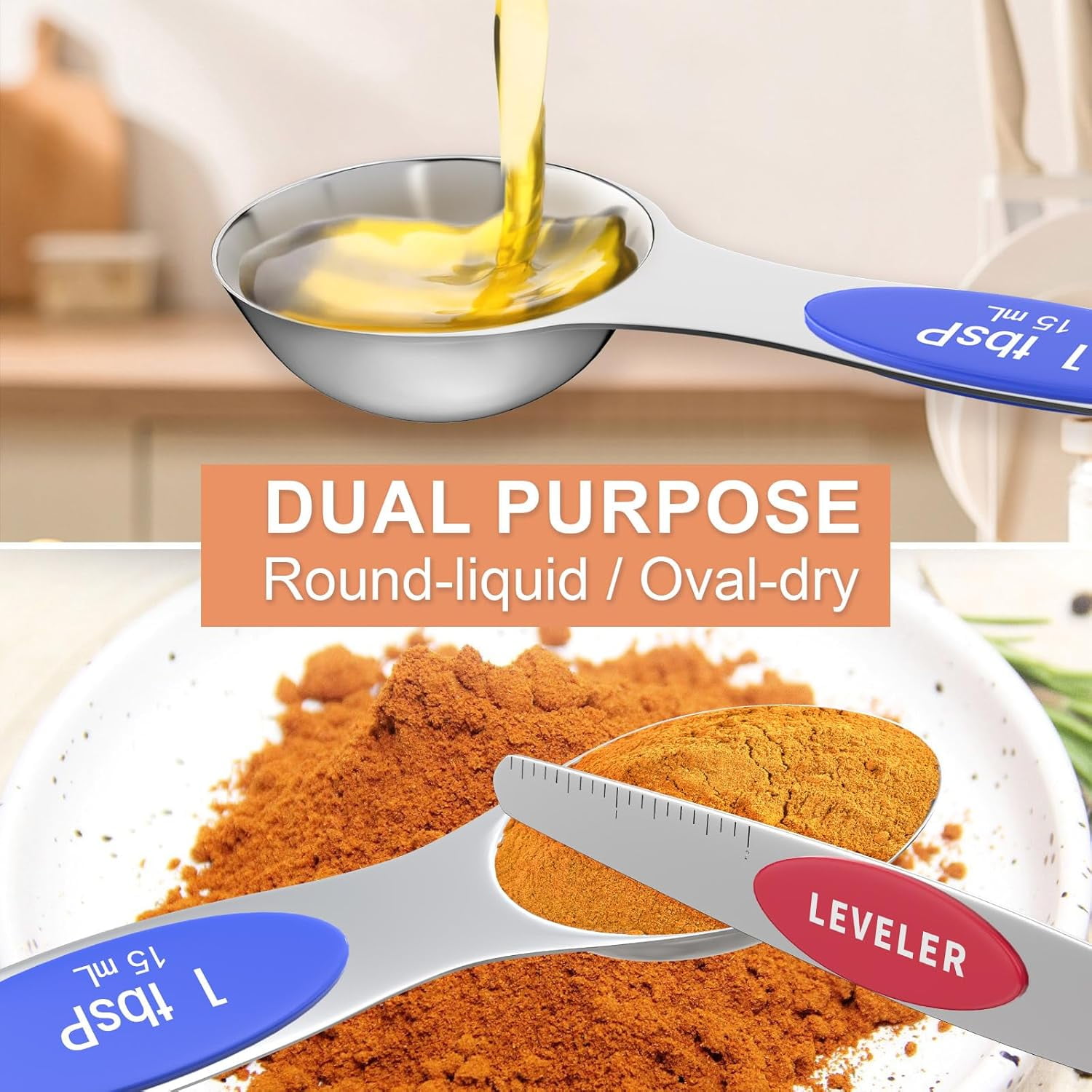 13PCS Magnetic Measuring Cups and Spoons Set - 7 Double-Sided Stainless Steel Magnetic Measuring Spoons & 1 Leveler + 5 Stainless Steel Measuring Cups - Kitchen Baking Tools for Cooking$$ - Image 6