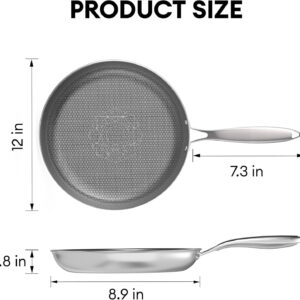 12-Inch Stainless Steel Hybrid Nonstick Frying Pan, 3-Ply Clad Skillet with Even Heat Distribution, Oven & Dishwasher Safe, Induction Compatible Stay-Cool Handle