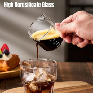 Espresso Cups Set of 2 with Handle, 2.5 OZ Double Spout Espresso Shot Cups Glass Measuring Cup with Dual Scale, Espresso Shot Glass with V-Shaped Mouth, Espresso Accessories