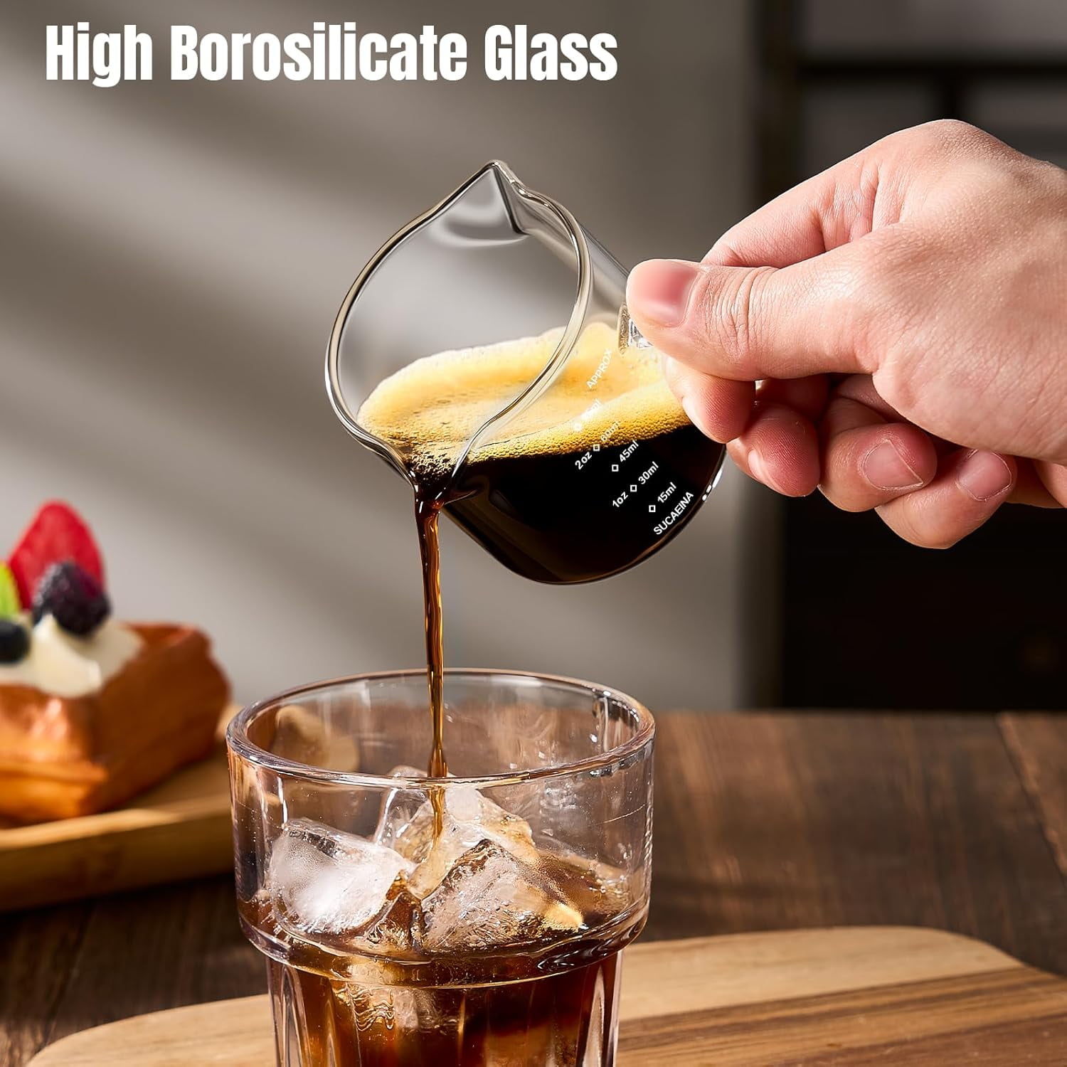 Espresso Cups Set of 2 with Handle, 2.5 OZ Double Spout Espresso Shot Cups Glass Measuring Cup with Dual Scale, Espresso Shot Glass with V-Shaped Mouth, Espresso Accessories