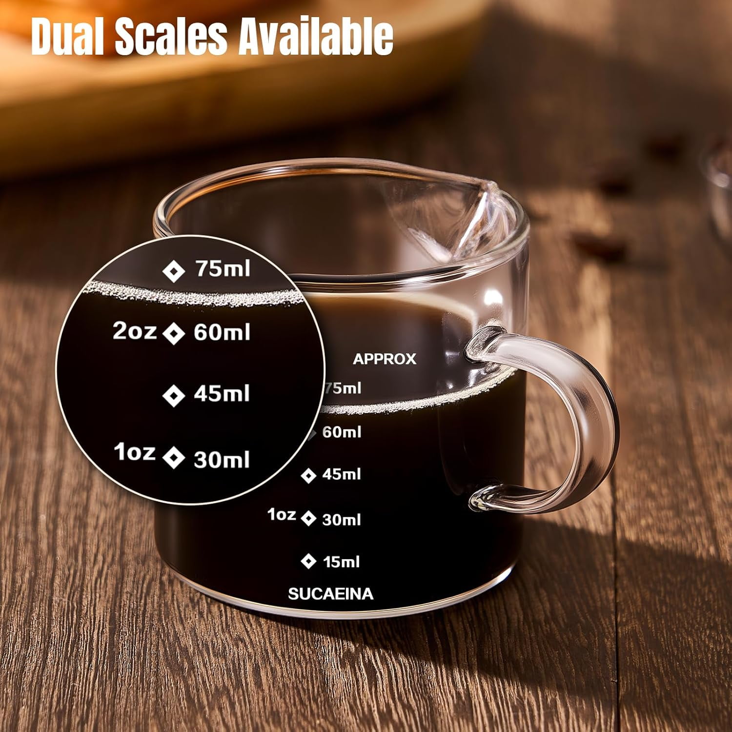 Espresso Cups Set of 2 with Handle, 2.5 OZ Double Spout Espresso Shot Cups Glass Measuring Cup with Dual Scale, Espresso Shot Glass with V-Shaped Mouth, Espresso Accessories - Image 2