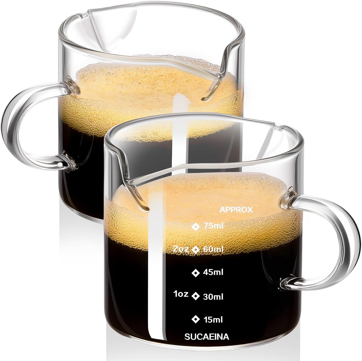 Espresso Cups Set of 2 with Handle, 2.5 OZ Double Spout Espresso Shot Cups Glass Measuring Cup with Dual Scale, Espresso Shot Glass with V-Shaped Mouth, Espresso Accessories - Image 3