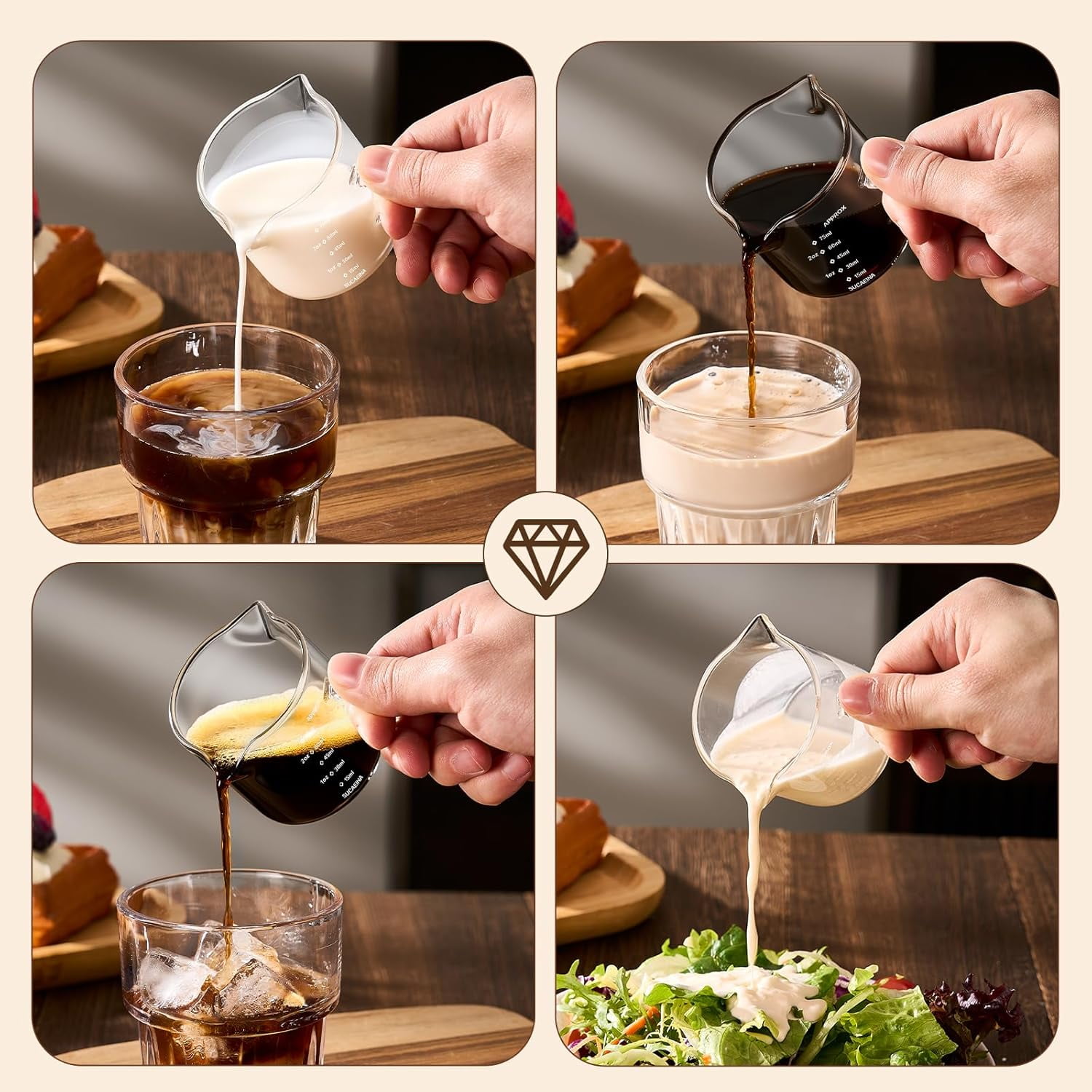 Espresso Cups Set of 2 with Handle, 2.5 OZ Double Spout Espresso Shot Cups Glass Measuring Cup with Dual Scale, Espresso Shot Glass with V-Shaped Mouth, Espresso Accessories - Image 6