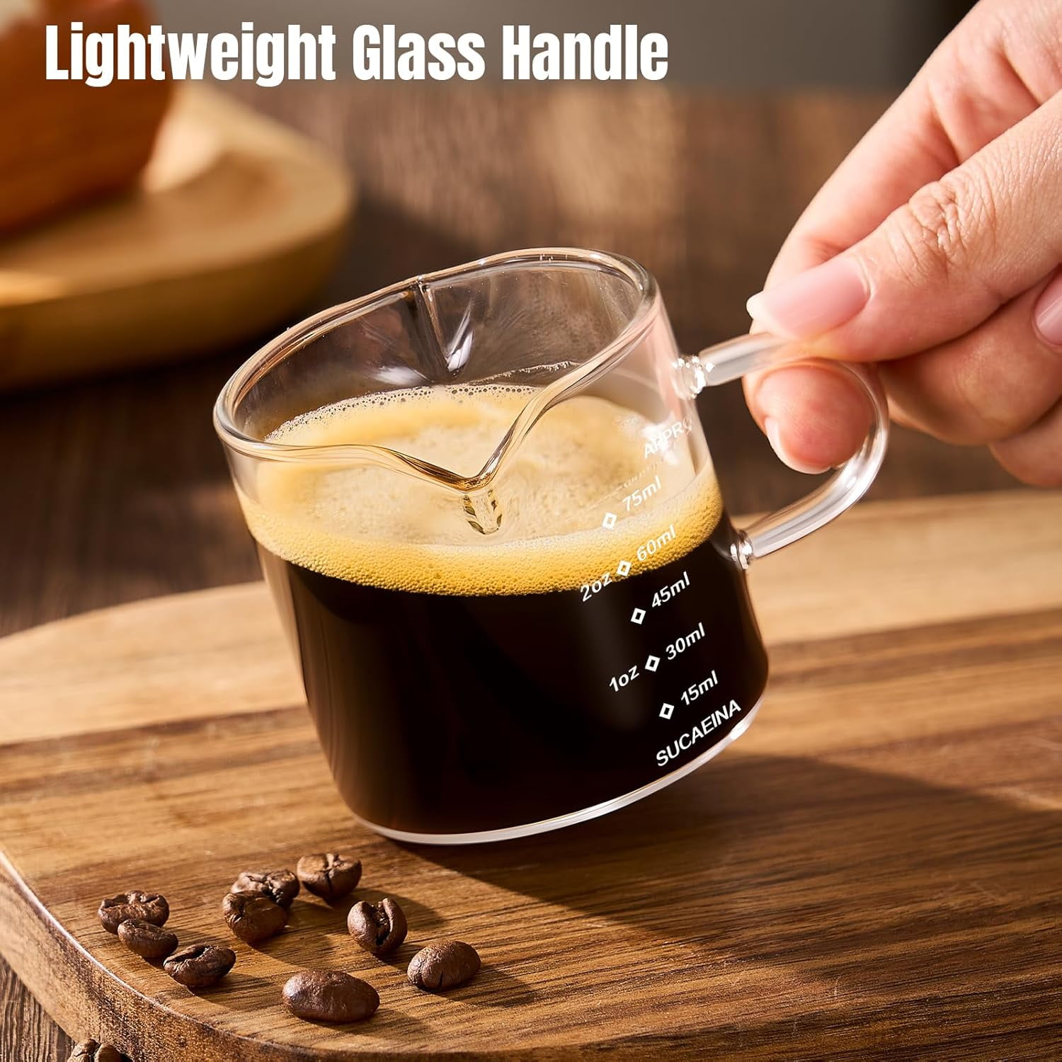 Espresso Cups Set of 2 with Handle, 2.5 OZ Double Spout Espresso Shot Cups Glass Measuring Cup with Dual Scale, Espresso Shot Glass with V-Shaped Mouth, Espresso Accessories - Image 7