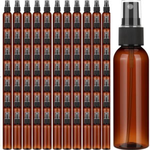90 Pack 2 Oz Plastic Mini Spray Bottles with Refillable Mist Sprayer for Travel and Household Use for Perfume Essential Oils Cleaning -Amber Sprayer Empty Bottle-Travel Size