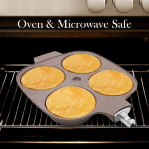 Ceramic Egg Frying Pan with Lid, Nonstick 4 Cup Fried Egg Pan with Detachable Handle, Omelette Pan Induction Compatible - Brown