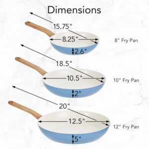 Healthy Ceramic -Infused 3-Piece Fry Pan Set Light Blue Induction Nonstick Skillet for Eggs Meats Vegetables