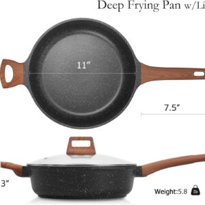 Nonstick Deep Frying Pan Skillet with Lid, 11 Inch Saute Pan, PFOA , Compatible with All Stovetops