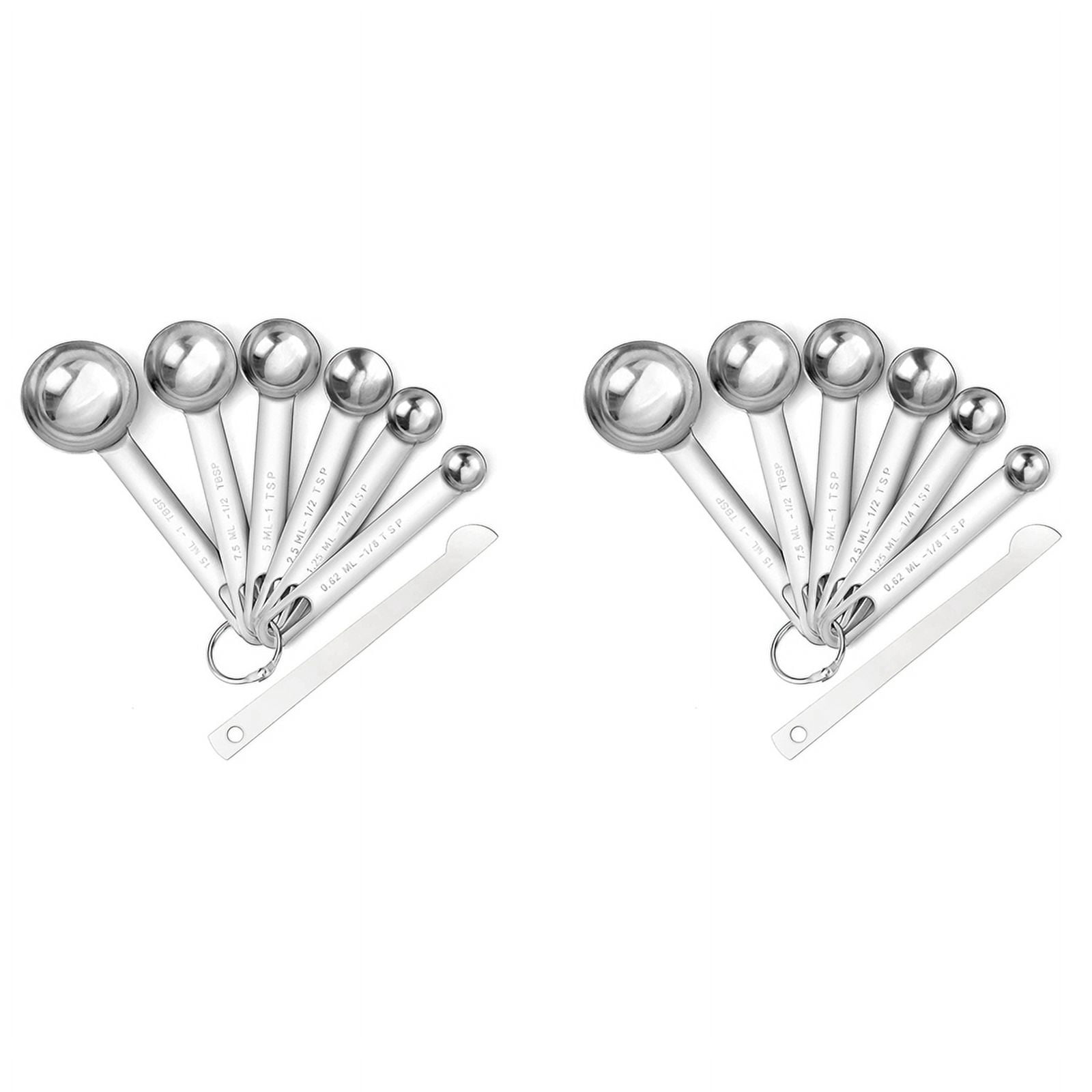 Stainless Steel Measuring Spoons Cups Set, Small Tablespoon, Teaspoons, Set 12 with Bonus Leveler, for Dry and Liquid