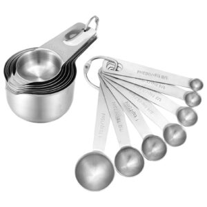 Stainless Steel Measuring Cups and Spoons Set of 14 Pieces,7 Nesting Cups and 7 Stackable Spoons Professional Portable