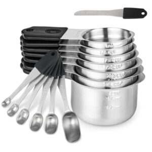 Magnetic Measuring Cups Spoons Set 14 Heavy Duty Stainless Steel Measuring Cups and Spoons Set for Baking Cooking BPA Free Round Measuring Set with Leveler Black
