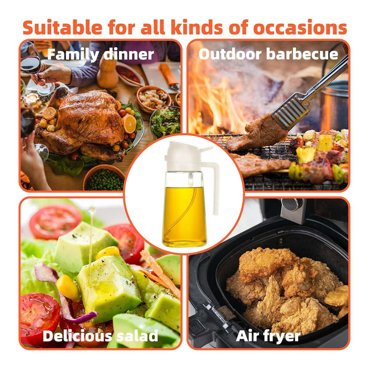 16Oz Oil Dispenser Bottle for Kitchen,Olive Oil Dispenser and Oil Sprayer - 470Ml Olive Oil Bottle - Oil Sprayer White - Image 5