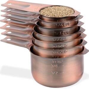 Copper Measuring Cups and Spoons Set 17, Stainless Steel Measuring Cups and Spoons for Dry & Liquid, Metal 7 Measure Cup and 9 Measure Spoon with 1 Leveler for Kitchen & Baking