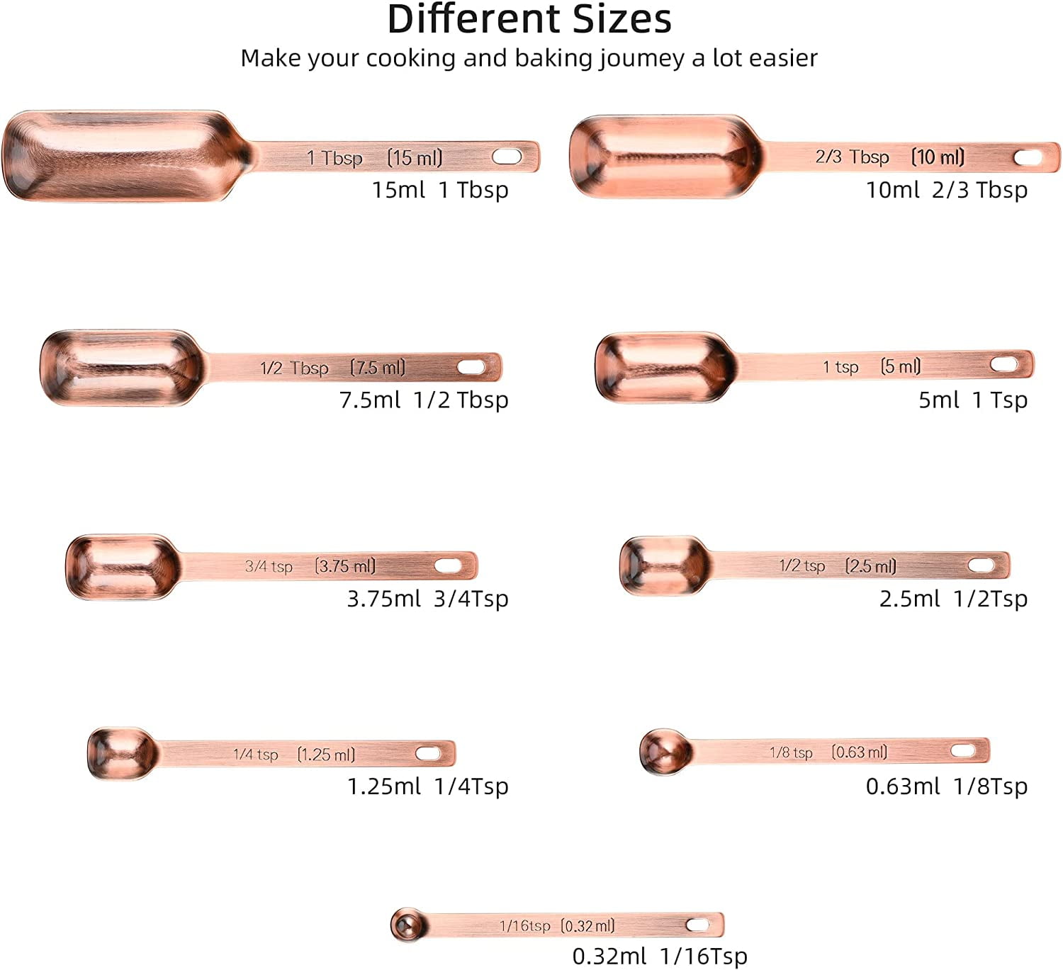 Copper Measuring Cups and Spoons Set 17, Stainless Steel Measuring Cups and Spoons for Dry & Liquid, Metal 7 Measure Cup and 9 Measure Spoon with 1 Leveler for Kitchen & Baking - Image 4