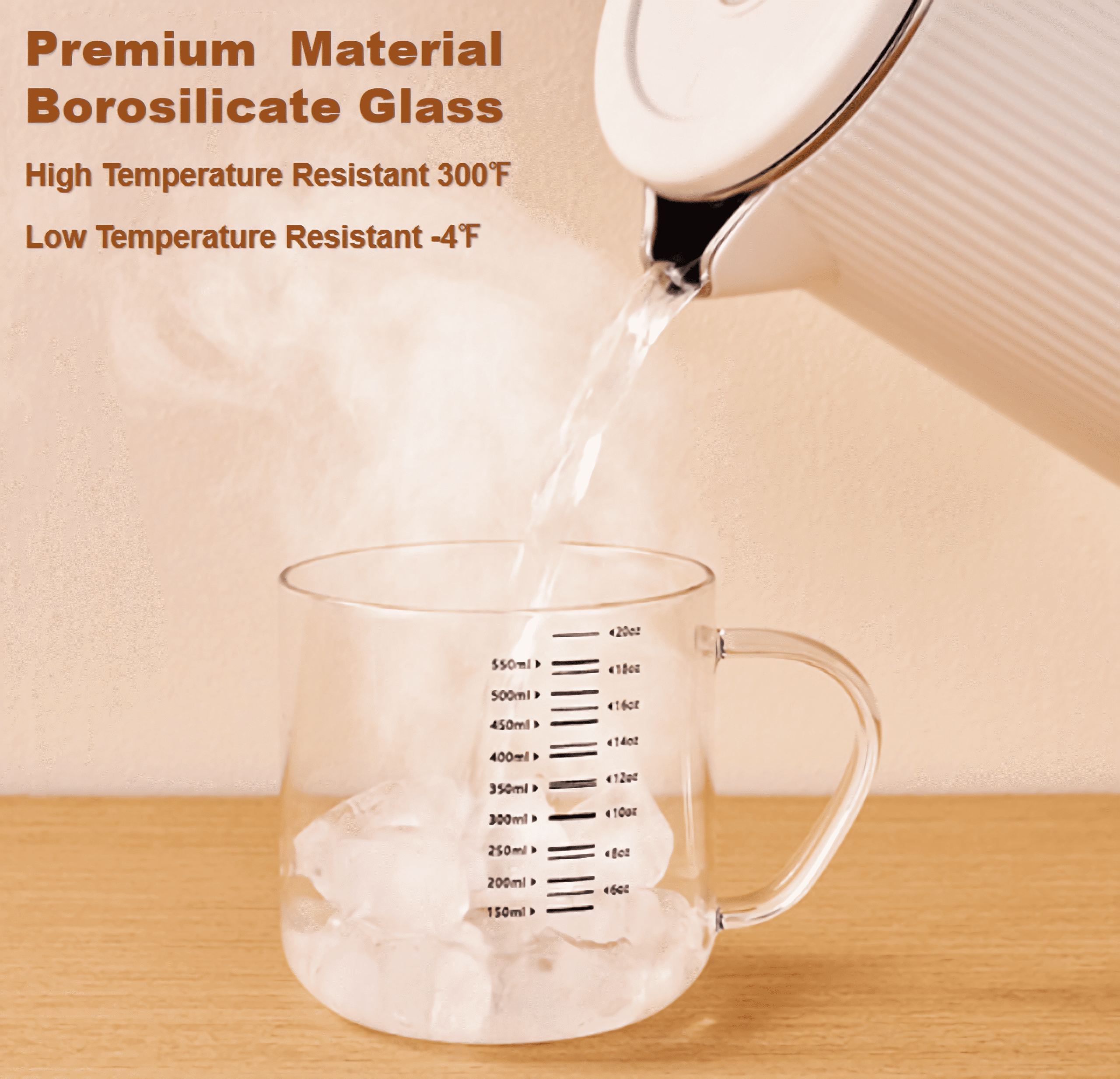 Borosilicate Glass Drinking Mugs with Lid and Spoon, 18OZ Multi-Function Food Grade Measuring Cup for Serving Coffee Milk Latte Juice Water Hot/Cold Beverages - Image 2