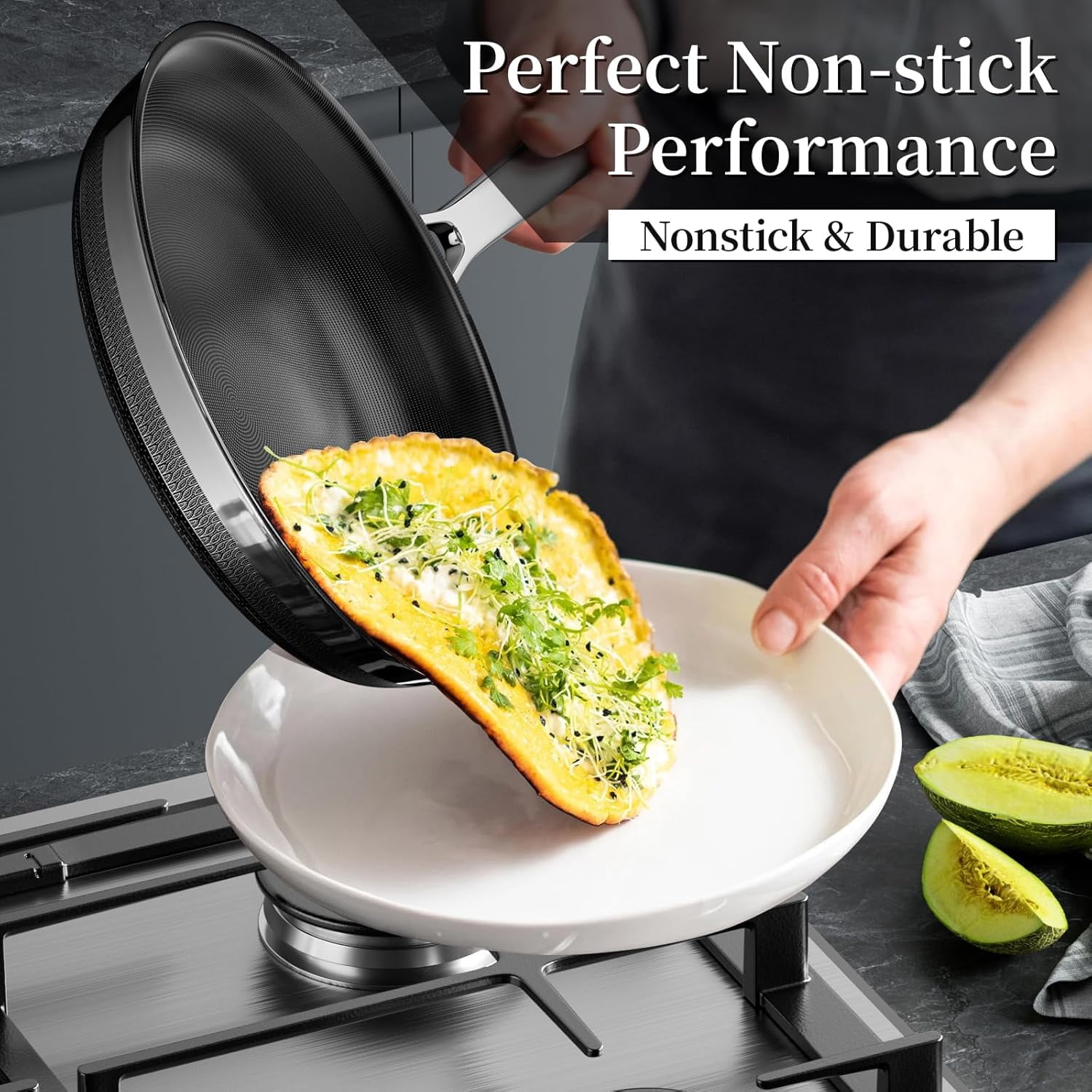 8 Inch Nonstick Ceramic Frying Pan with Cool Handle for All Cooktops