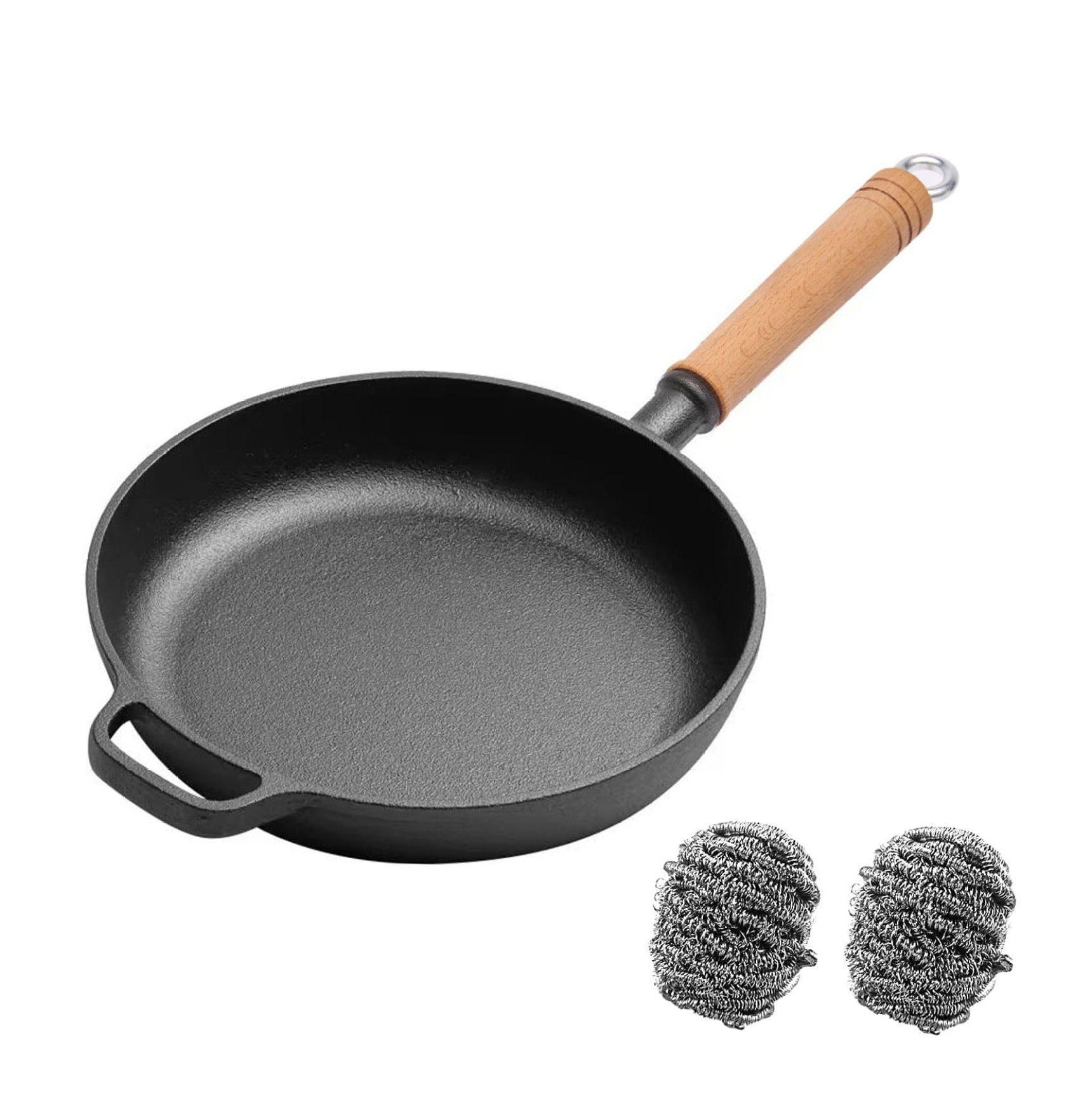 Cast Iron Frying Pan 11.8 Inch - Nonstick Skillet, Wooden Handle, Steak Pan, Pancake Pan - All Stovetop Compatible, Versatile Cookware