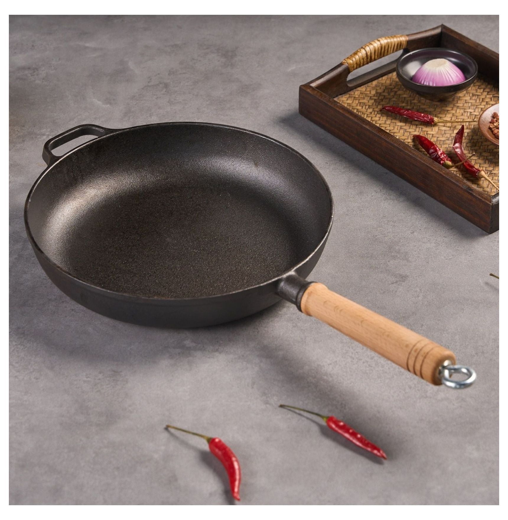 Cast Iron Frying Pan 11.8 Inch - Nonstick Skillet, Wooden Handle, Steak Pan, Pancake Pan - All Stovetop Compatible, Versatile Cookware - Image 7