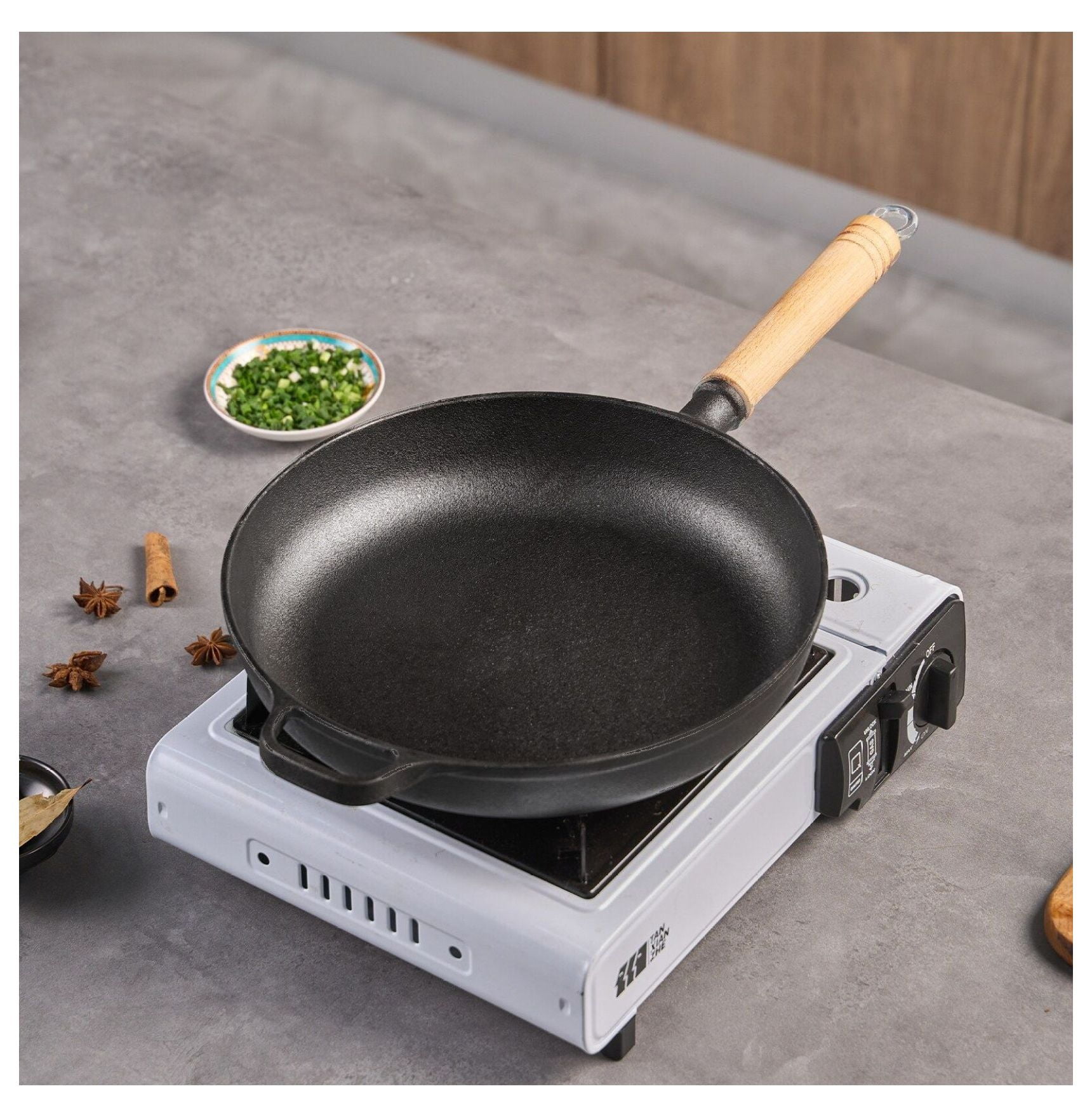 Cast Iron Frying Pan 11.8 Inch - Nonstick Skillet, Wooden Handle, Steak Pan, Pancake Pan - All Stovetop Compatible, Versatile Cookware - Image 8