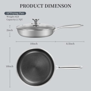 Stainless Steel Frying Pan Nonstick Frying Pan with Lid 10 Inch  Stainless Steel Skillet Woks Pan for Gas Electric Induction Ceramic Stoves and Oven