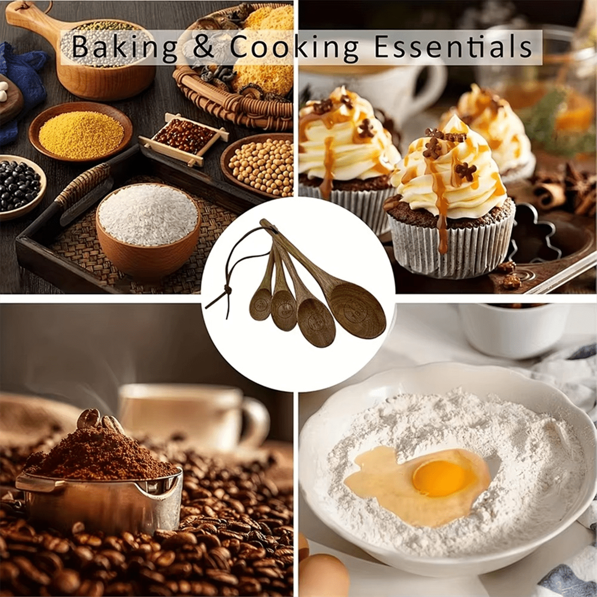 Baking Wood Measuring Spoon 4-Piece Set, Seasoning Coffee Wooden Spoon, Kitchen Home Bakingtools - Image 3