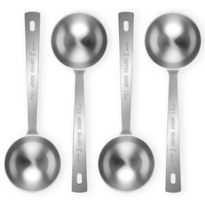 Coffee Scoop Spoon 4Pcs 15ML Stainless Steel Long Handle Measuring Spoons for Ground Coffee Loose Tea Powder, Silver