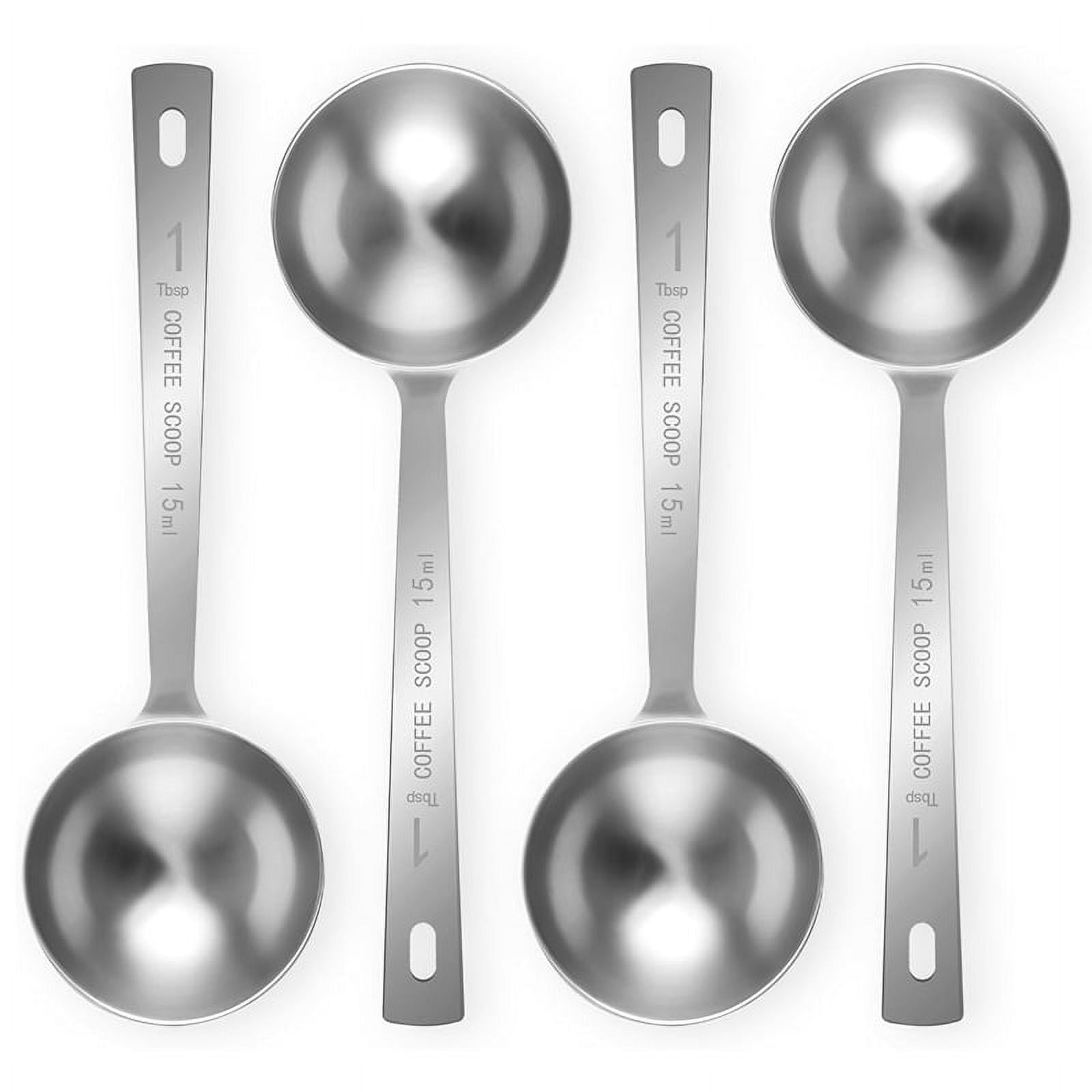 Coffee Scoop Spoon 4Pcs 15ML Stainless Steel Long Handle Measuring Spoons for Ground Coffee Loose Tea Powder, Silver