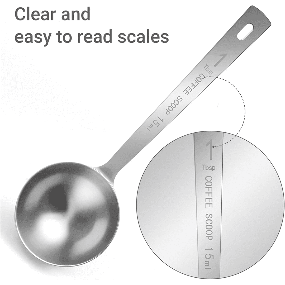 Coffee Scoop Spoon 4Pcs 15ML Stainless Steel Long Handle Measuring Spoons for Ground Coffee Loose Tea Powder, Silver - Image 3