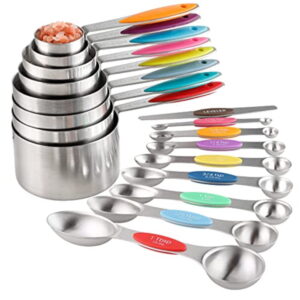 Measuring Cups and Spoons Set Stainless Steel Including 8 Stackable Measuring Cup 8 Double Sided Magnetic Measuring Spoons with 1 Leveler for Dry and Liquid Ingredients