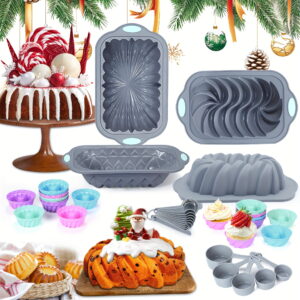 45/54/99pcs Grey Silicone Bakeware Set, Nonstick Baking Pans Set with Cake Pans, Loaf Pans, Baking Cups, Measuring Cups And Spoons Set, Easy Release Oven Silicone Pan for Kitchen