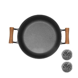 Cast Iron Griddle 11.8 Inch - Non-Stick Skillet Pan with Wooden Handle - Versatile Pancake Griddle for Gas, Induction, Oven & Camping - Multi-Purpose Frying Pan