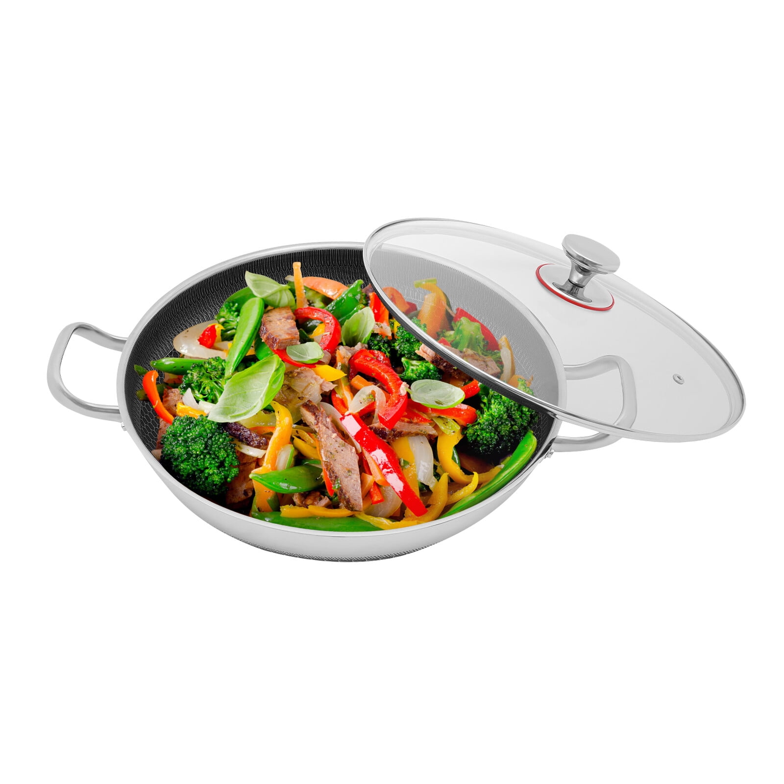 Skillet With Tempered Glass Lid,410 Stainless Steel Pan,13 Inch Cooking Pan,Skillets And Frying Pans,Stainless Steel Pan,Nonstick skillet 13 Inch,Kitchen Oven Safe Skillet,Heavy Duty Style(Silver) - Image 3