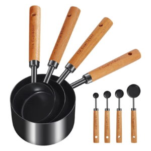 Measuring Cups and Spoons , Wood Handle with Metric and US Measurements, Dry & Liquid M mj1414