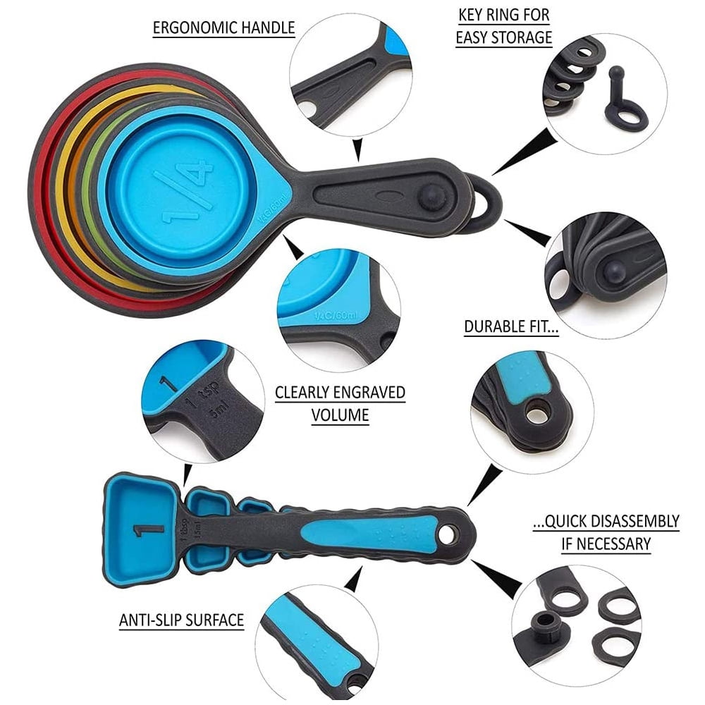 Foldable Silicone Measuring Cups and Measuring Spoons Set, Measuring Spoons for Cooking Baking Dosing Dosing Aid - Image 4