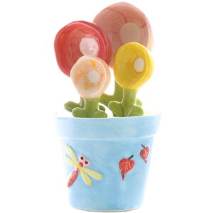 1 Set Flower Measuring Spoons, Ceramic Cactus Measuring Spoons Set In Pot, Decorative Flower Pot and Cup, Cute for Home Kitchen