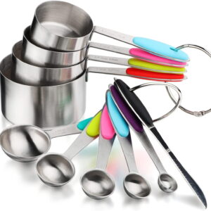 Measuring Cups and Spoons Set Stainless Steel Includes 4 Measuring Cups 5 Measuring Spoons and 1 Leveler for Dry or Liquid Ingredients (C4S6)