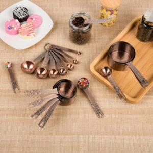 Copper Measuring Cups and Spoons Set 19-Piece Stainless Steel Baking Tools with Engraved Measurements for Kitchen Cooking and Baking Precision