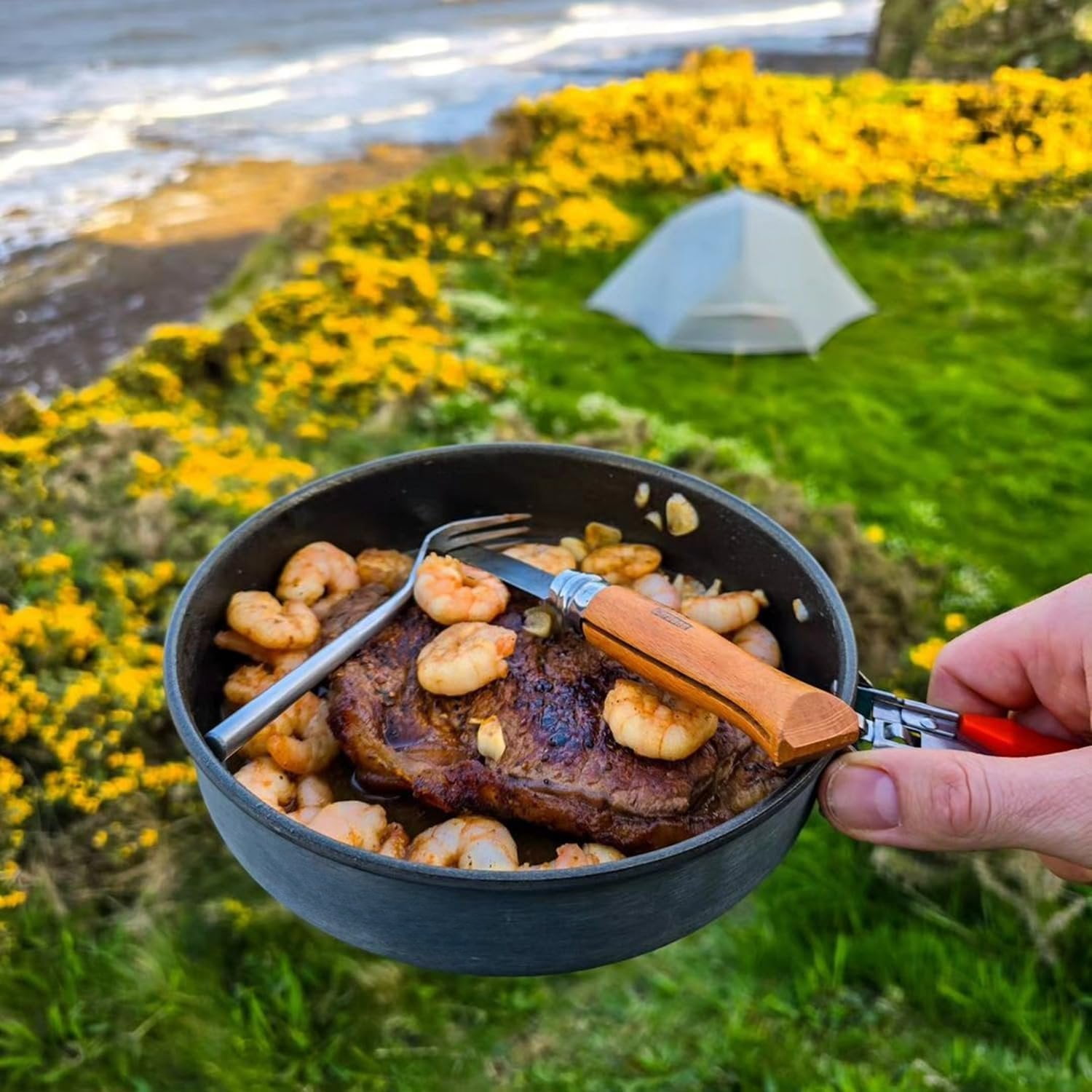 7.6 Inch Camping Frying Pan w/Nonstick Coating | Durable Lightweight Camping Skillet for Cooking Egg Steak | Outdoor Kitchen Equipment Gear | Portable Backpacking Cooking Pan - Image 3